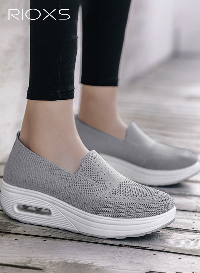 ريوكس حذاء رياضي نسائي عصري، حذاء مشي سهل الارتداء من شبكة قابلة للتنفس، حذاء خفيف ومريح للفتيات، حذاء رياضي عصري بمقدمة مستديرة للارتداء اليومي، الجري، الركض، الأنشطة الخارجية والملابس الترفيهية، رمادي - Image 2